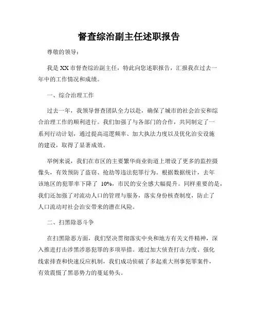 督查综治副主任述职报告