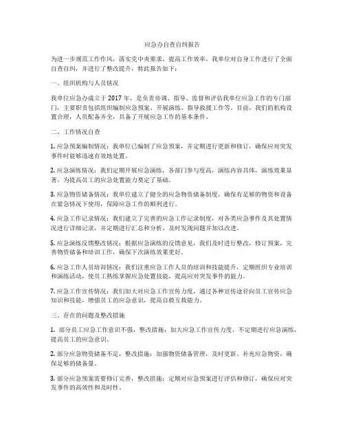 应急办自查自纠报告