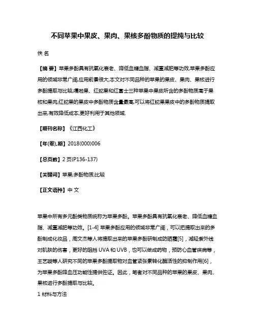 不同苹果中果皮、果肉、果核多酚物质的提纯与比较