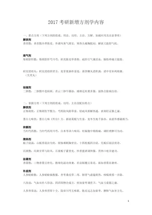 2017考研新增方剂学内容
