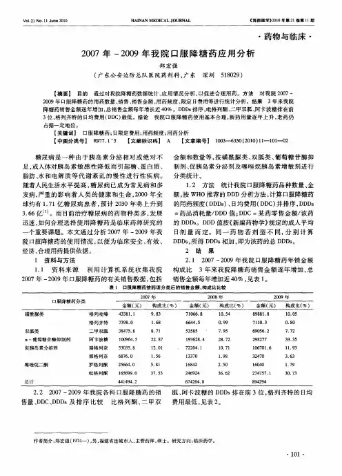 2007年-2009年我院口服降糖药应用分析