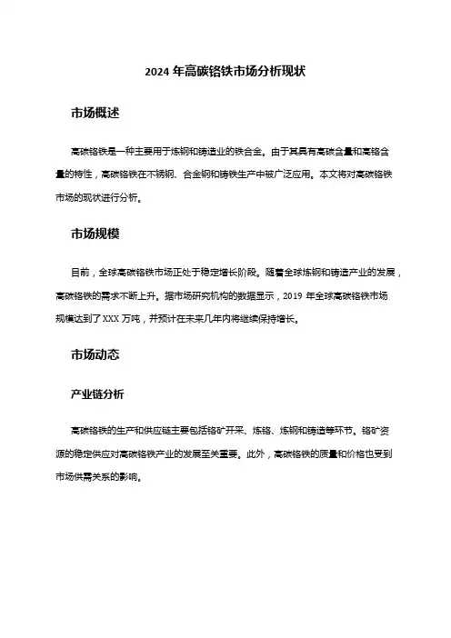 2024年高碳铬铁市场分析现状