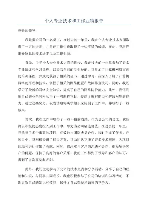 个人专业技术和工作业绩报告