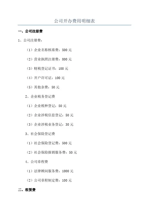 公司开办费用明细表