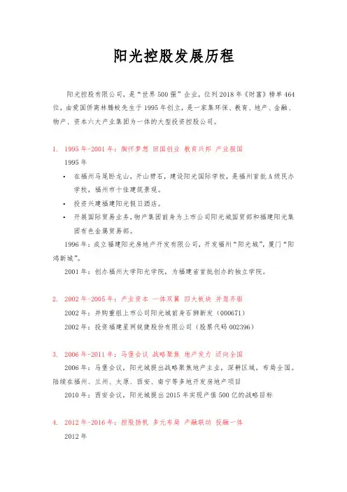 阳光控股发展历史