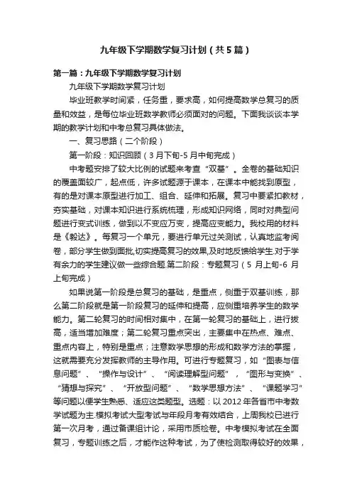 九年级下学期数学复习计划（共5篇）
