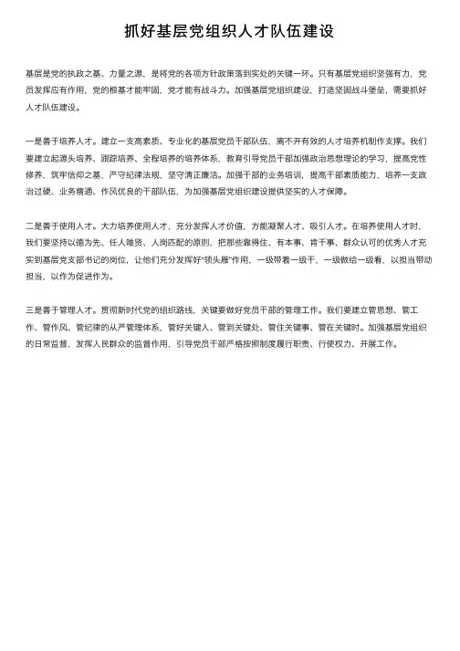 抓好基层党组织人才队伍建设