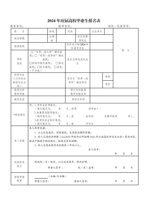 2024年应届高校毕业生报名表