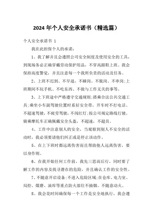 2024年个人安全承诺书(精选篇)