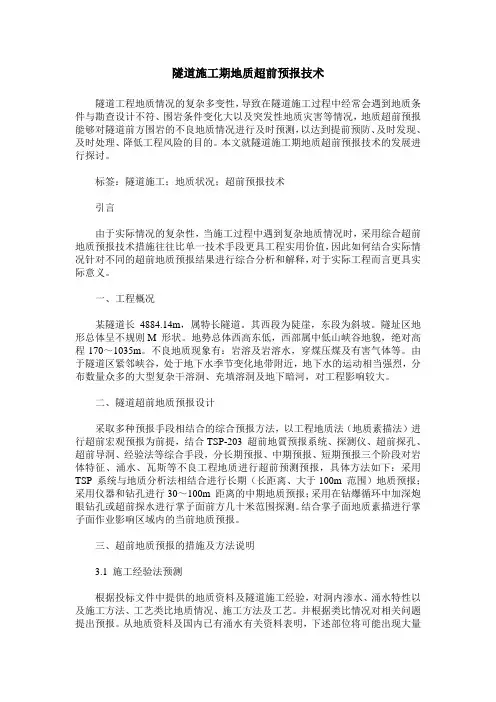 隧道施工期地质超前预报技术