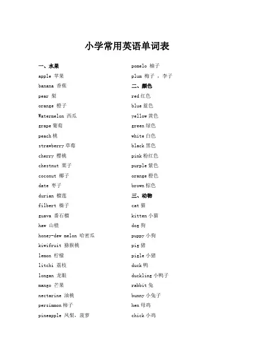 小学常用英语单词表
