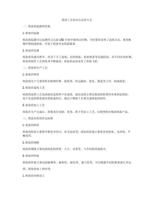 纸张工艺知识点总结大全