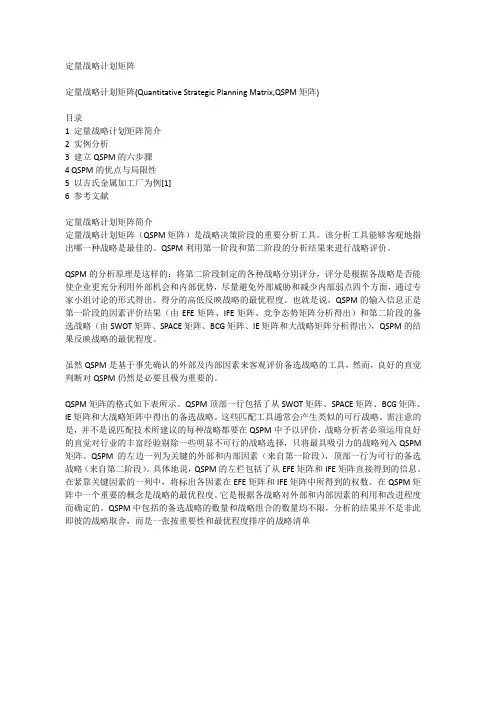 定量战略计划矩阵(Quantitative Strategic Planning Matrix,QS