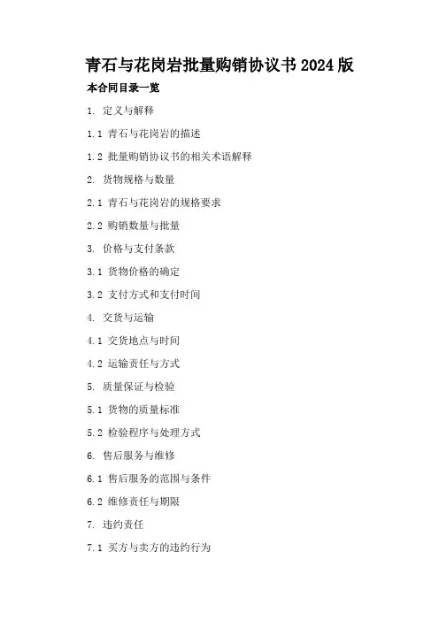 青石与花岗岩批量购销协议书2024版