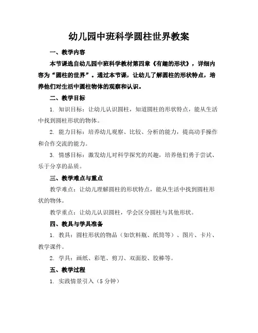 幼儿园中班科学圆柱世界教案