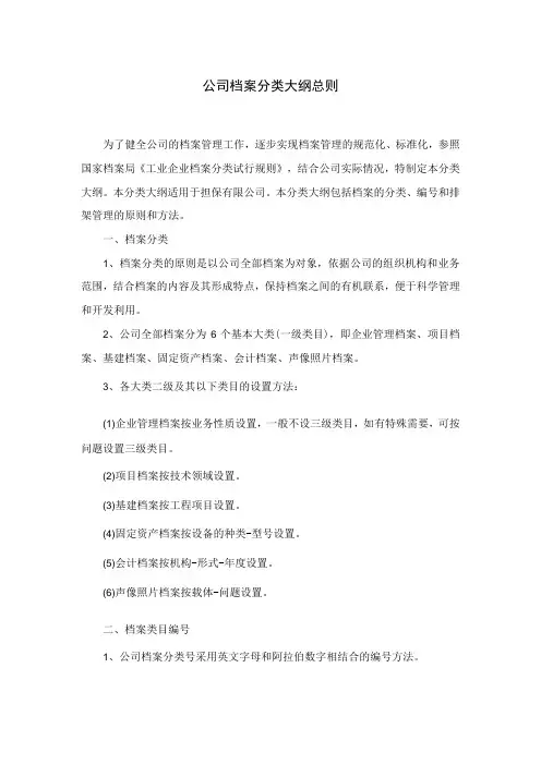 公司档案分类大纲总则