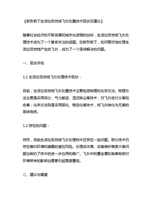 新形势下生活垃圾焚烧飞灰处置技术现状及建议