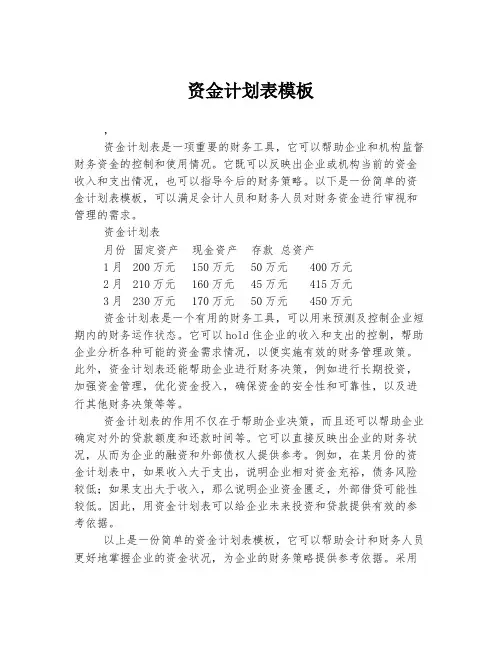 资金计划表模板 (4)