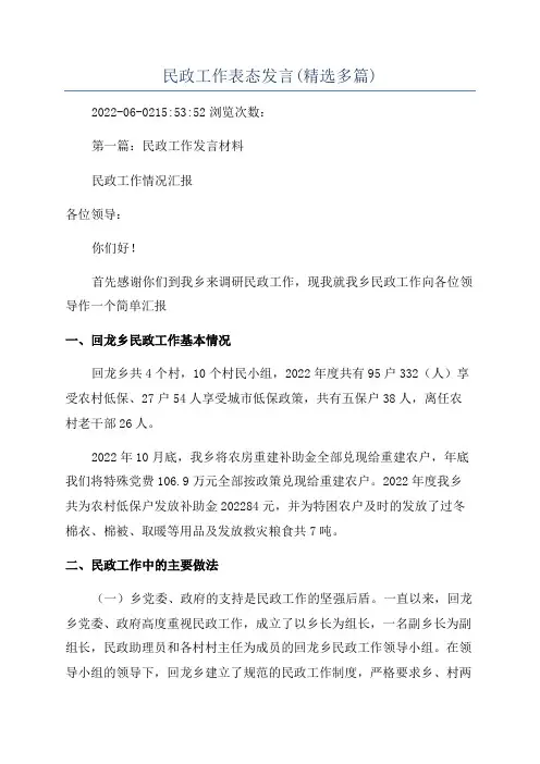 民政工作表态发言(精选多篇)