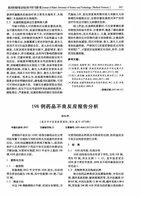 198例药品不良反应报告分析