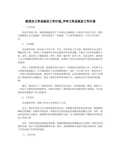 经发办工作总结及工作计划_半年工作总结及工作计划