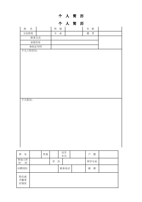工作人员个人简历模板(6套)-精修版