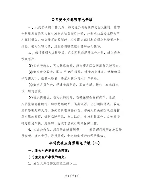 公司安全应急预案电子版(三篇)