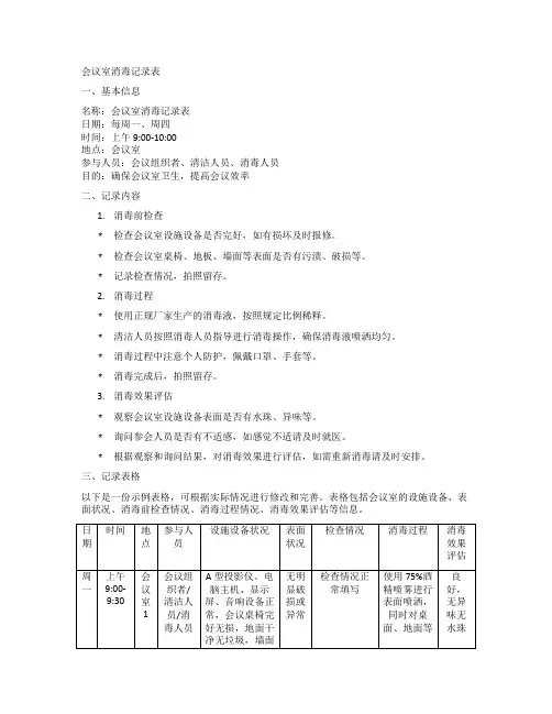 会议室消毒记录表