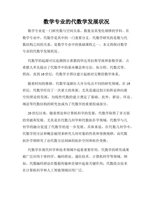 数学专业的代数学发展状况