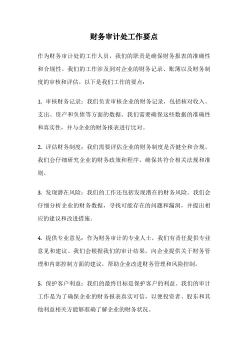 财务审计处工作要点