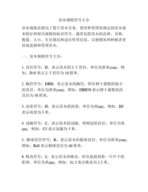 苗木规格符号大全