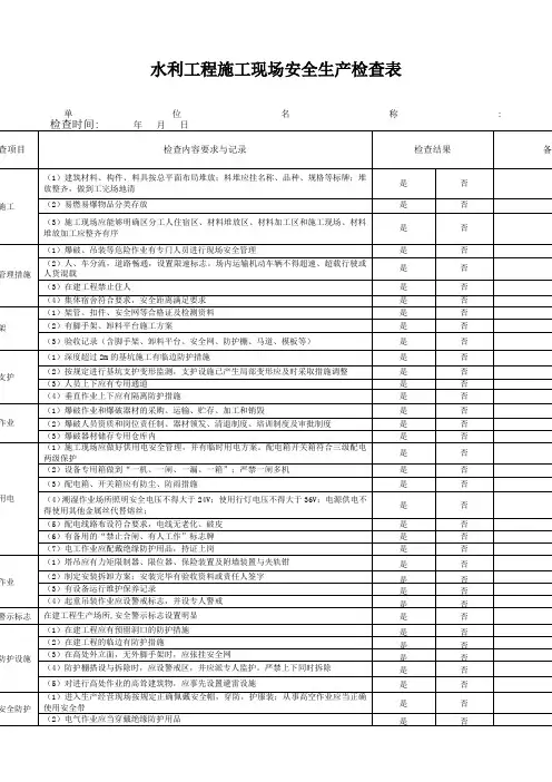 水利工程施工现场安全生产检查表