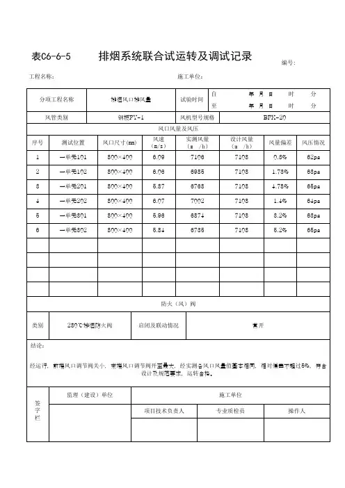 排烟系统联合试运转及调试记录