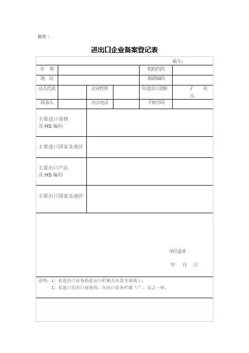 进出口企业备案登记表