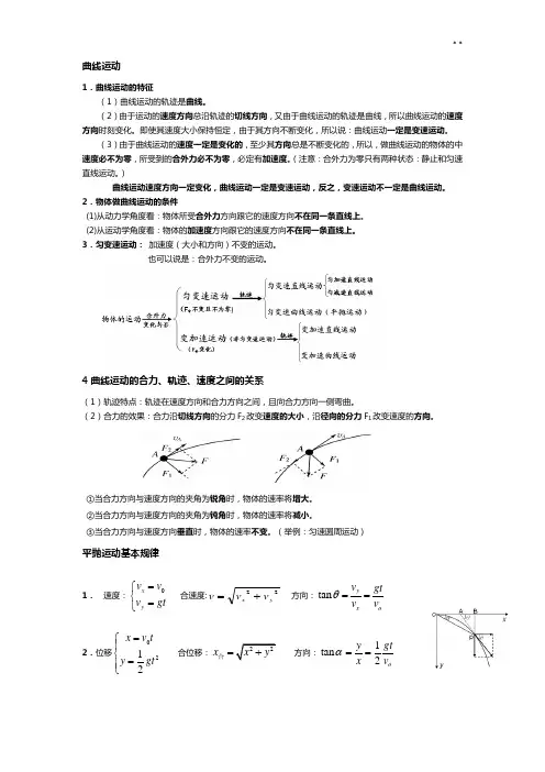 曲线运动万有引力定律知识点归纳