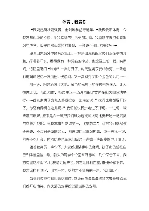 六年级作文：体育,我爱你作文600字