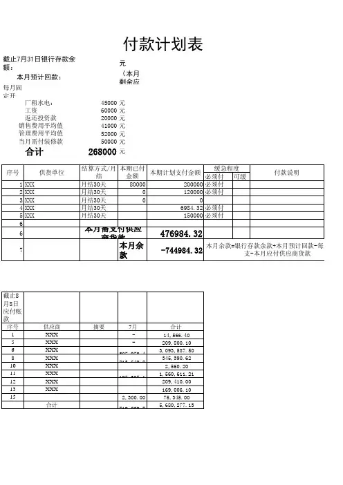 付款计划表 -
