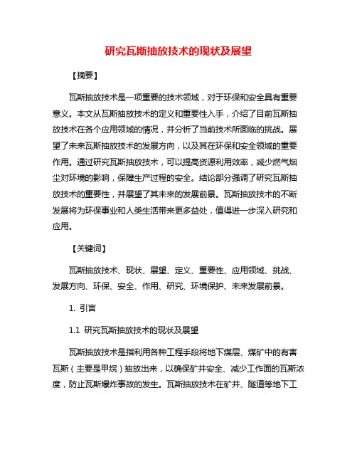 研究瓦斯抽放技术的现状及展望