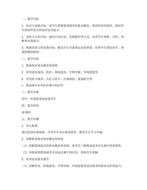 篮球战术教学设计方案