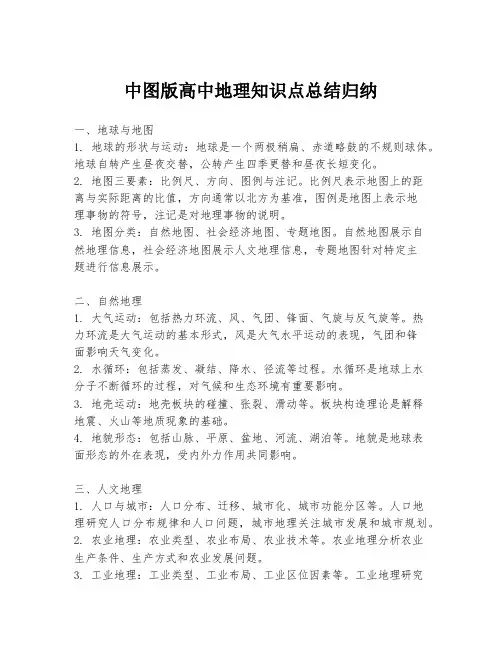 中图版高中地理知识点总结归纳