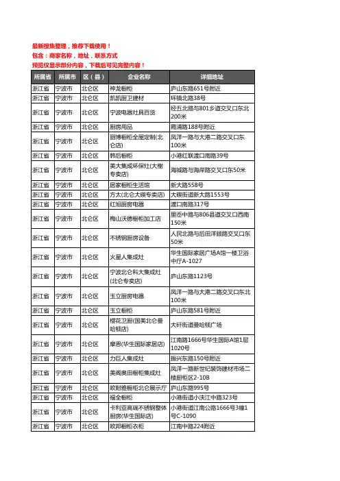 新版浙江省宁波市北仑区厨卫电器企业公司商家户名录单联系方式地址大全93家