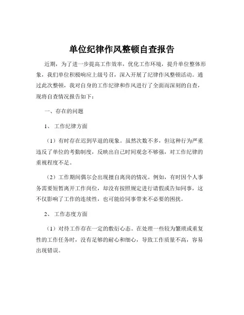 单位纪律作风整顿自查报告
