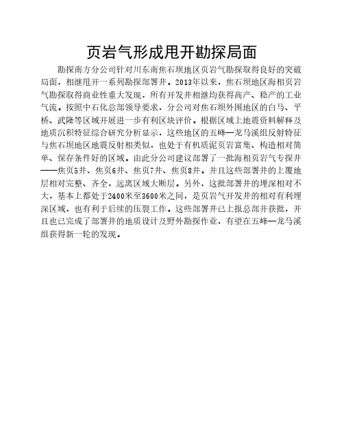 页岩气勘探形成甩开勘探局面-报道