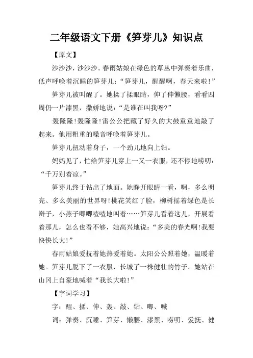 二年级语文下册《笋芽儿》知识点