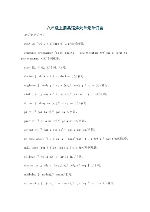 八年级上册英语第六单元单词表