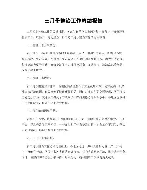 三月份整治工作总结报告