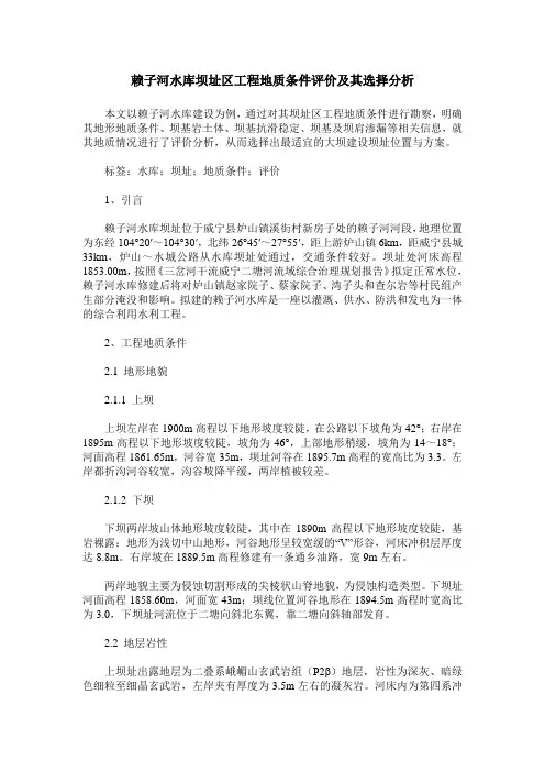 赖子河水库坝址区工程地质条件评价及其选择分析