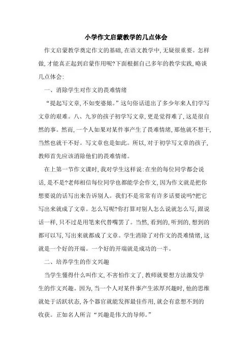 小学作文启蒙教学几点体会
