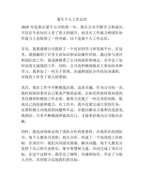 蒙牛个人工作总结