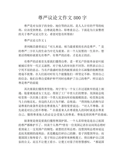 尊严议论文作文800字